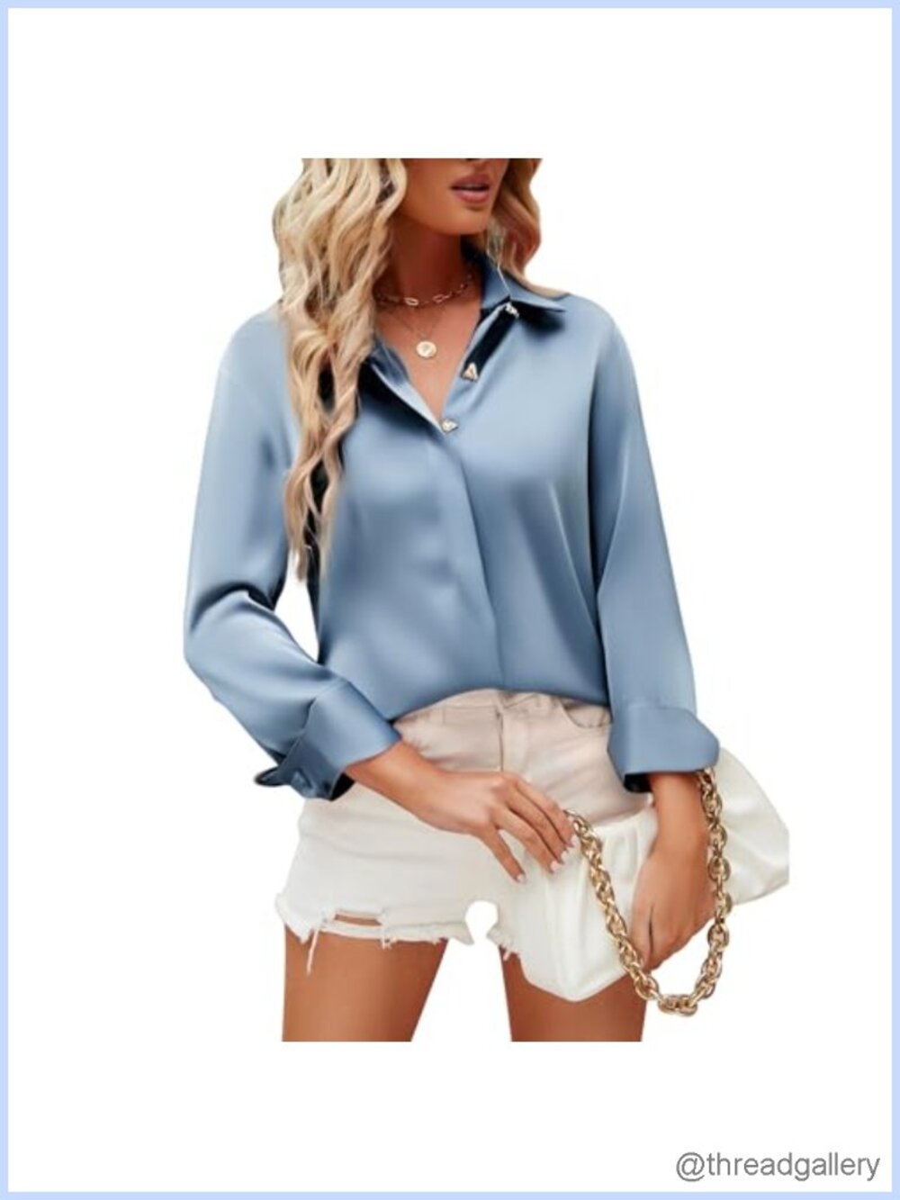 Esabel.C Satin Button Down Shirt Long Sleeve Casual Blouse Women